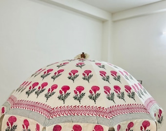 New Beautyfull Pink Color Floral Print Design Umbrella Handmade Beautiful Garden Umbrella, Party Parasol, Beach Umbrella Hand Block Patio