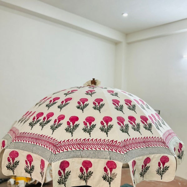 New Beautyfull Pink Color Floral Print Design Umbrella Handmade Beautiful Garden Umbrella, Party Parasol, Beach Umbrella Hand Block Patio