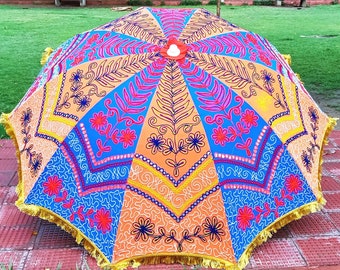 Unique Suzani Embroidery Leaf Design Patio Umbrella , party parasol, Beach umbrella, Handmade beautiful umbrella, luxury Events decorations