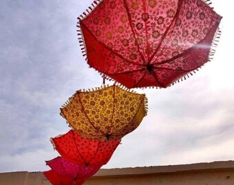 Wholesale Lots Beautiful Sun Flower Pattern Umbrella Indian For Wedding Decor ,Handmade Wedding Small Umbrella, Decorative Item Umbrella