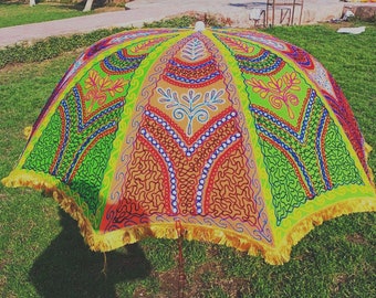 New Rainbow Design Indian Handmade Umbrella Big Buta Size Patio Heavy Printed block Design Beautiful Garden Umbrella Party Parasol Umbrella