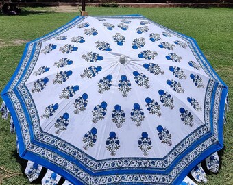 New Handmade Floral Umbrella Hand Block Print Rajasthani Design Print Royal Umbrella Block Print Parasol New Fresh Umbrella For Garden