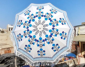 New Design Handmade Umbrella with Floral Print Royal Wedding, Events decorations Garden Umbrella, Heavy Patio Umbrella beautiful Hotel Decor