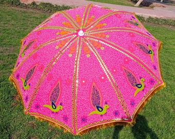 New Block Print Peacock Feather Design Hand Block Patio Umbrella Handmade beautiful Block umbrella, Beach Patio ,luxury Events decorations