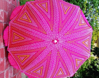 Pink Beautyfull Umbrella Hand Block Print Design, Patio For Wedding, Beach, Luxury Events, Pink Unique umbrella, Luxury Decor Patio Umbrella