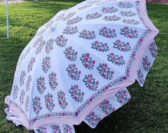 New Beautyfull Pink Color Floral Print Design Umbrella Handmade Beautiful Garden Umbrella, Party Parasol, Beach Umbrella Hand Block Patio