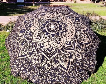 New Beautyfull Black Handmade Printed Design Umbrella Rainbow Handmade Block Printed Patio For Wedding Umbrella luxury Events Decorations