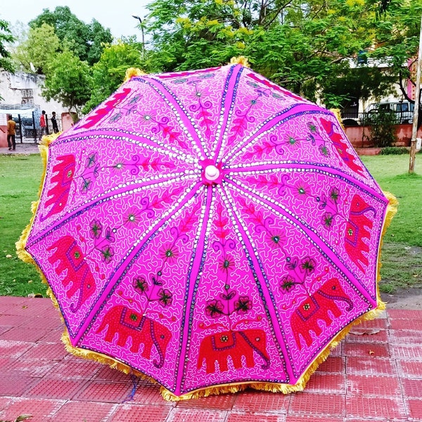 Pink Beautyfull Umbrella Hand Block Print Design, Patio For Wedding, Beach, Luxury Events, Pink Unique umbrella, Luxury Decor Patio Umbrella