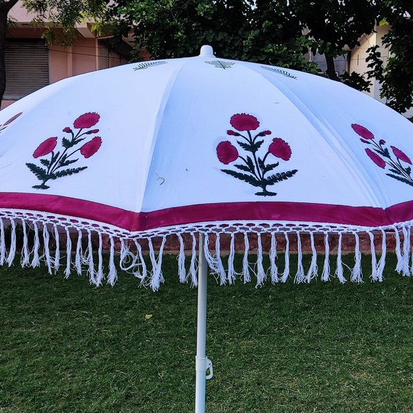 Unique Block New Mughal Buta Design Patio Umbrella , party parasol, Beach umbrella, Handmade beautiful umbrella, luxury Events decorations