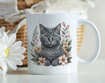 Mug britannique à poils courts pour amoureux des chats BSH - Cadeau parfait pour les amoureux des chats - Belle impression aquarelle - Mug 11 oz - Mug à café