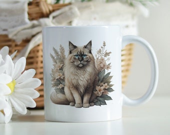 Mug pour amoureux des chats de Birmanie - Cadeau parfait pour les amoureux des chats - Belle impression aquarelle - Mug 11 oz - Mug à café