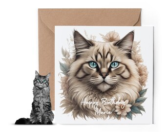 Personalised birthday card for cat lover - Happy Birthday Card for Cat Lover - Birman Cat - Mad Cat Lady - Keepsake card - Luxury birthday