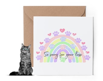 Sympathy Card for Loss of Cat - Pet Loss - Sympathy - Cat- Bereavement - So Sorry For Your Loss - Keepsake Sympathy Card