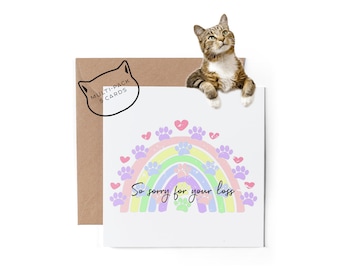 Pack of 5 Cards - Pet Loss - Sympathy - Cat- Bereavement - So Sorry For Your Loss - Rainbow Bridge - Keepsake Sympathy Card