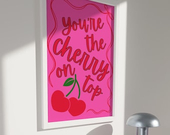 Impresión digital Cherry On Top en rosa y rojo para el día de San Valentín