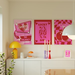 Lot de 4 impressions roses et rouges tendance, impressions tendance, téléchargements numériques tendance, décoration rose, impressions roses et rouges, Barbiecore, art girly