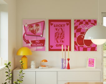 TRENDY PINK &RED Bundle 4 Imprimibles, Estampados de moda, Descargas digitales de moda, Decoración rosa, Estampados rosas y rojos, Barbiecore, Arte femenino