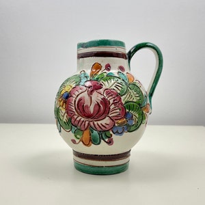 Vintage Jug Italian Pottery Jug Vintage Pottery Vase , Vintage Hand Painted Ceramic Italian Vase