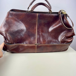 Vintage Italiaanse leren reistas, bruine grote leren tas