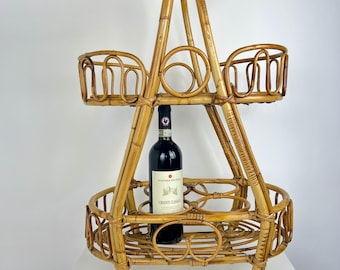 Mid-century circular bamboo bar cart in the style of Franco Albini, Made in Italy, 1960s