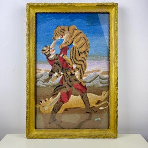 Antique Hand Embroidery Needle Work Picture with Framed.