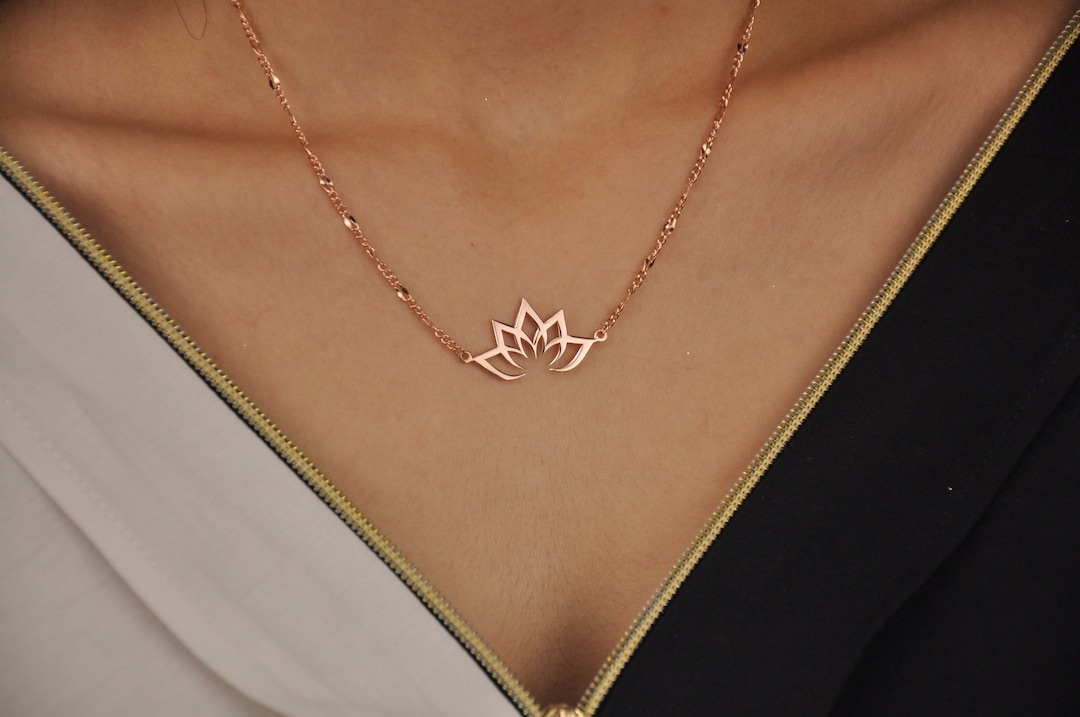 Lotus Flower Necklace in Sterling Silver, Round Lotus Pendant, Buddhist