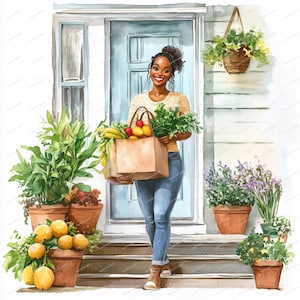22 Imágenes prediseñadas de compras / Día de recados y compras / Ama de casa negra / Planificador, diario, scrapbooking y papel para manualidades / JPG de alta calidad