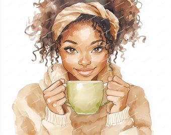 Watercolor Coffee Clipart Set: Earth Tones, Cozy Journaling (Digital Download)