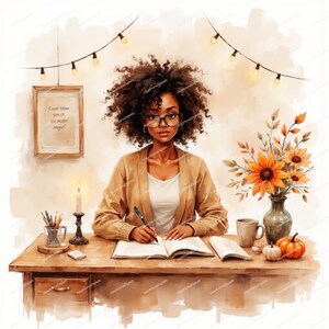 Autumn Cozy Day Inside Clipart | 25 Black Woman Fall Illustrations for Planners, Journals, and Digital Use