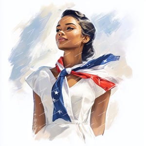 Clipart de acuarela del Día de los Caídos: vida afroamericana, picnic, homenaje militar, pegatinas de verano en rojo, blanco y azul, kit de diario HLY