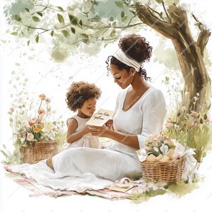 Clipart de Piquenique em Aquarela para o Dia das Mães | Cartão de Dia das Mães | 15 JPGs para Agendas, Diários de Borda e Artesanato para Imprimir MOM