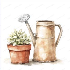 Aquarell Topfpflanzen Clipart | Gemütliches Grün für Planer & Digital Journals | Pflanzenmama