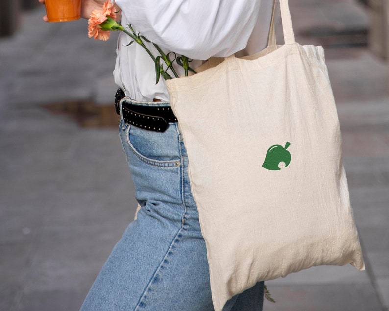Animal Crossing New Horizons Embroidered Leaf Print Cotton Bag ACNH