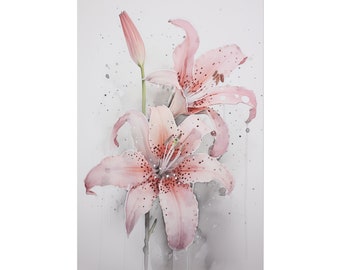 Lily Painting Floral Wall Art Modern Art Flower Watercolor Neutral Living Room Wall Decor