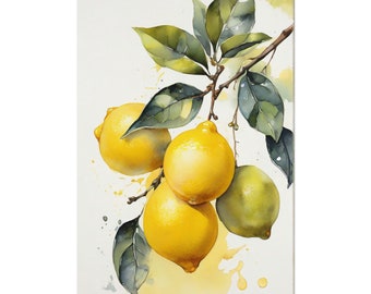 Lemons Watercolor Fruit Painting Kitchen Wall Art Farmhouse Kitchen Wall Decor