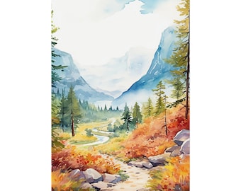 Yosemite Print California Landscape Mountains Wall Art National Park Art Print Evergreen Forest Art