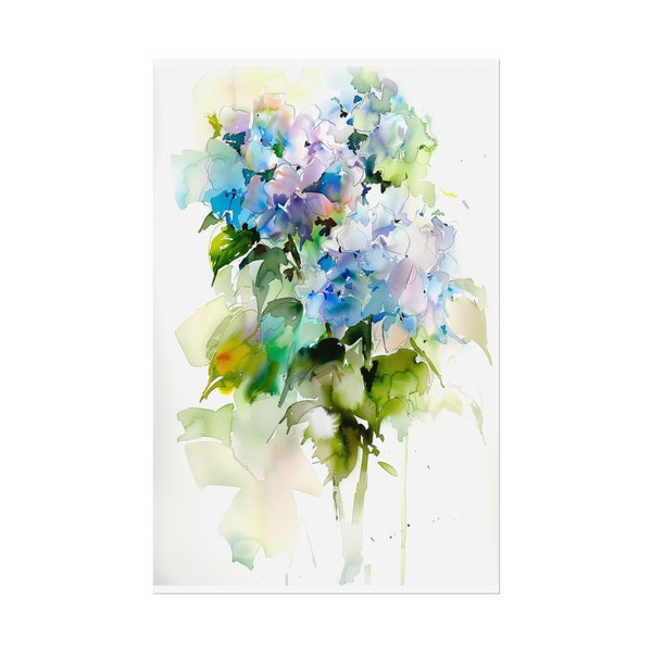 Hydrangea Painting Blue Flowers Watercolor Floral Art Print Apartment Wall Decor
