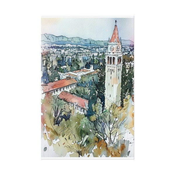 University Of California Painting Berkeley Cityscape Graduation Art Print Dorm Wall Decor