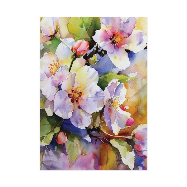 Apple Blossom Painting Floral Art Print Spring Flowers Watercolor Colorful Botanical Wall Art Farmhouse Wall Decor