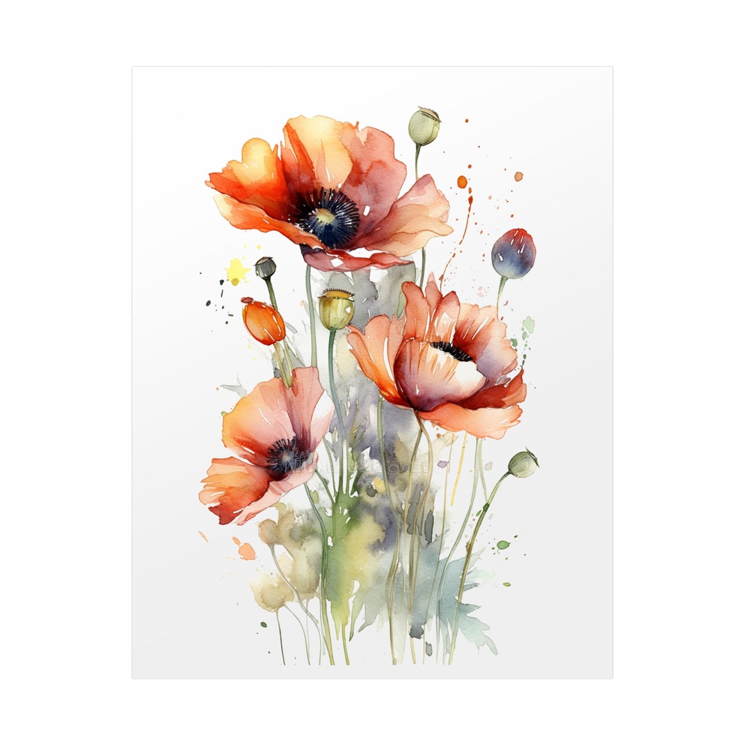 Red Poppy Watercolor Wall Art Print Poppies Painting Red Floral Poster ...