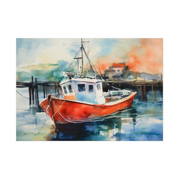 Maine Painting Boat Art Print Seascape Watercolor Coastal Wall Art