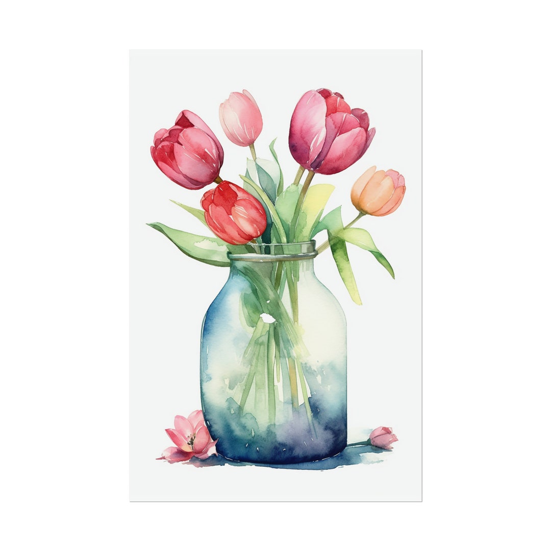 Red Tulip Print Spring Flower Wall Art Flower Bedroom Wall Etsy