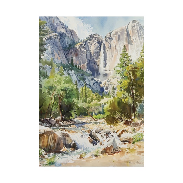 Chilnualna Falls Painting Yosemite Waterfall Art Print National Park Wall Art Mountain Landscape Wall Decor