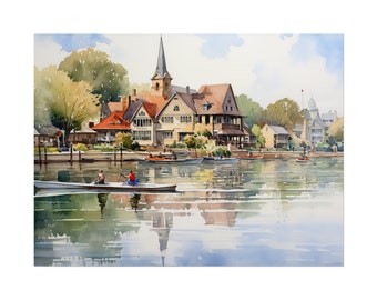 Philadelphia Print Boathouse Row Wall Art Pennsylvania Poster Philly Watercolor Cityscape Painting