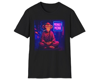 Camiseta de Monje Mono Vibrante / Camiseta unisex de estilo suave, ropa informal, regalo único, camiseta llamativa y divertida, camiseta gráfica, regalo para amantes de los animales