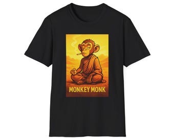 Camiseta "Monje Mono Tranquilo" / Camiseta informal y moderna, regalo único, estilo zen, para amantes de los monos, ropa de meditación