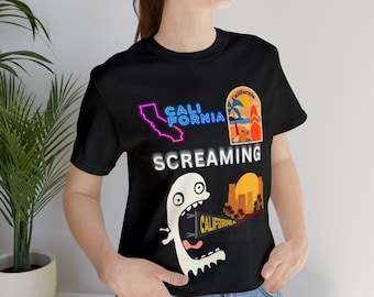Kalifornien schreiendes T-Shirt, Retro Cali Grafik-T-Stück