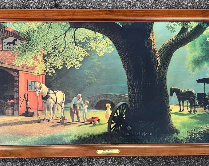The Smithy By, Paul Detlefsen. Vintage 1966 Mounted in Wooden/gold