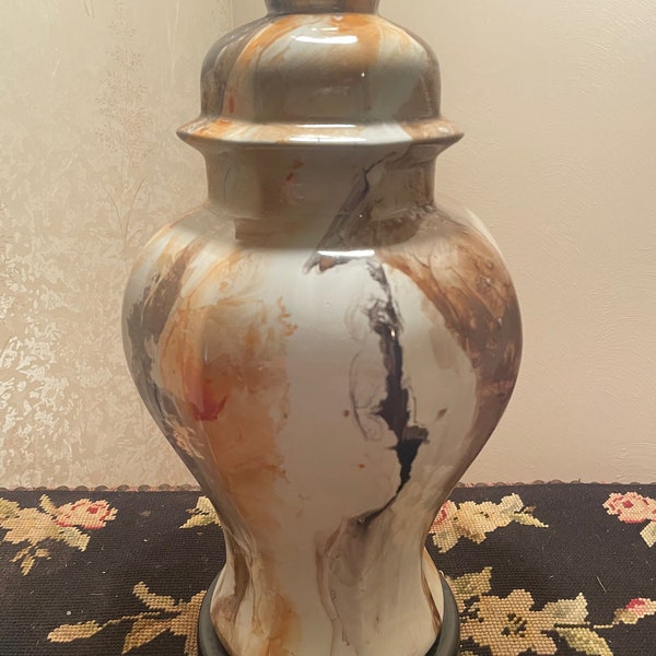 Vintage 1970's Orange Iridescent Glazed Ginger Jar Lamp