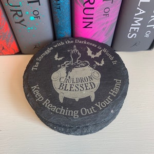 ACOTAR slate coaster cauldron blessed Nesta bat boys cassian keep reaching out your hand a court of thorns and roses novelty gift book lover image 2